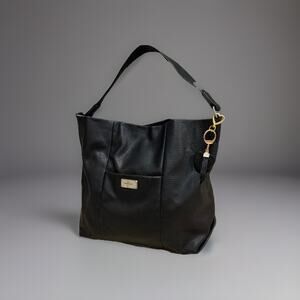 Nine West Black Leather Tote Bag With Bag Charm